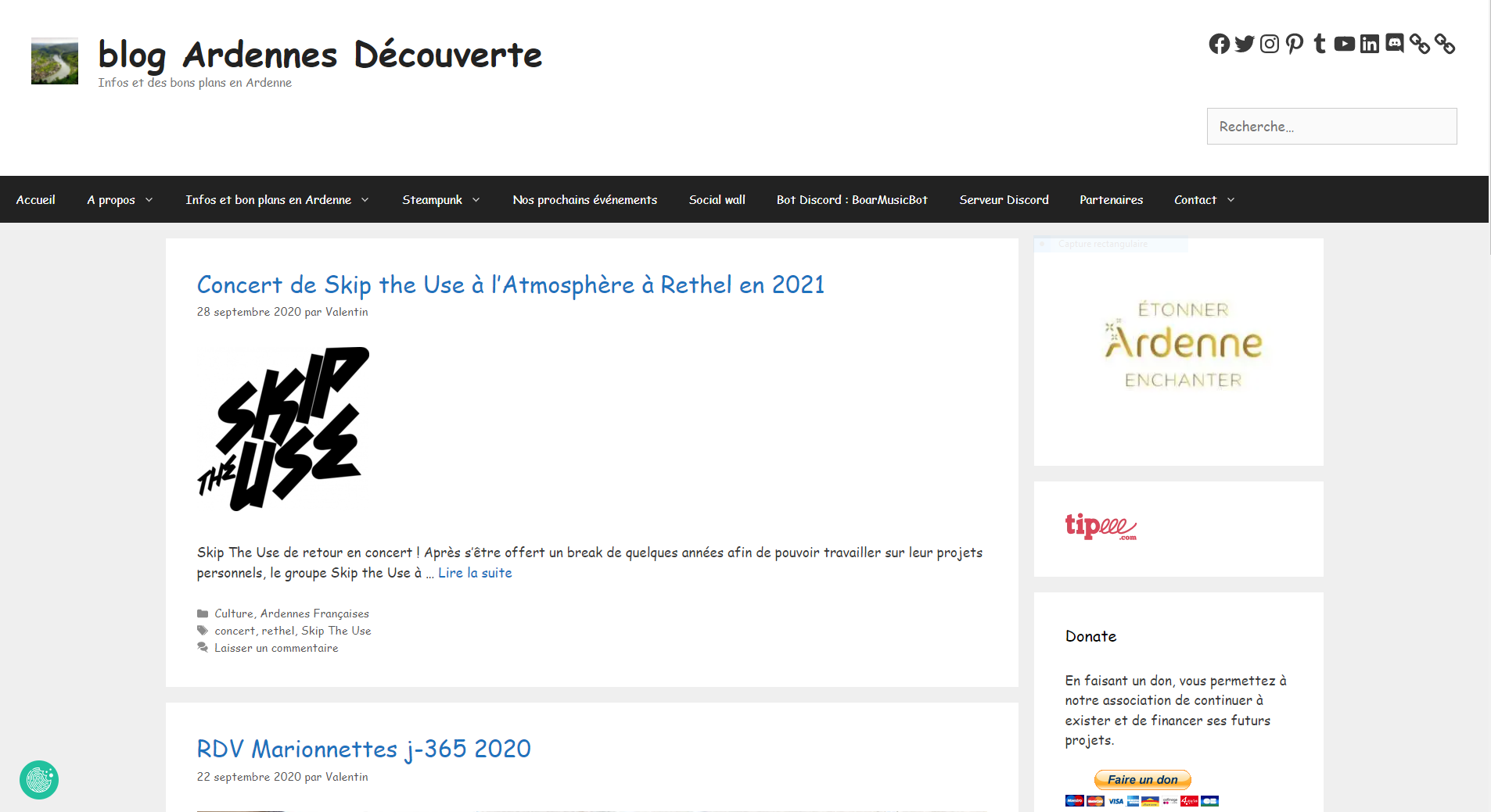 Capture d'écran du site de l'association Ardennes Découverte Production