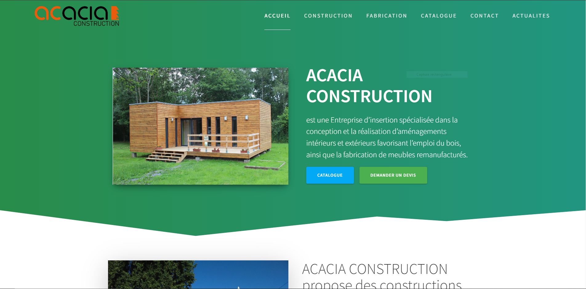 Capture d'écran du site d'Acacia Construction